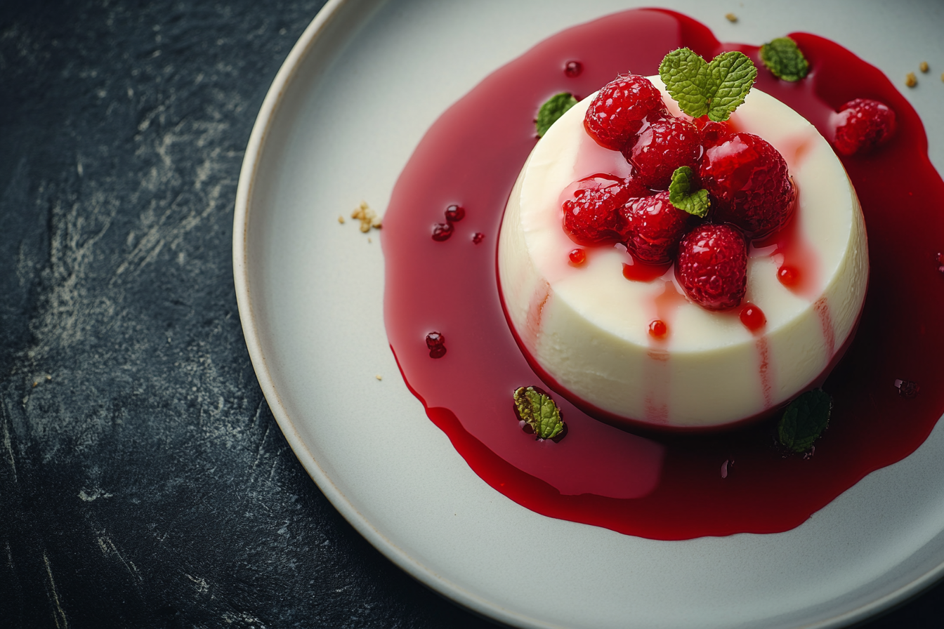 Luxurious panna cotta close-up shot Nikon Z7.