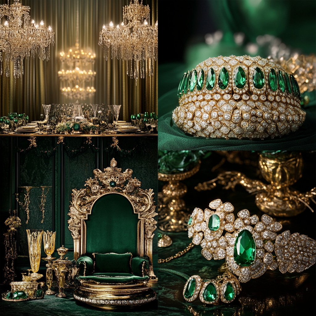 Luxurious scene with emerald beauty and prosperity theme.