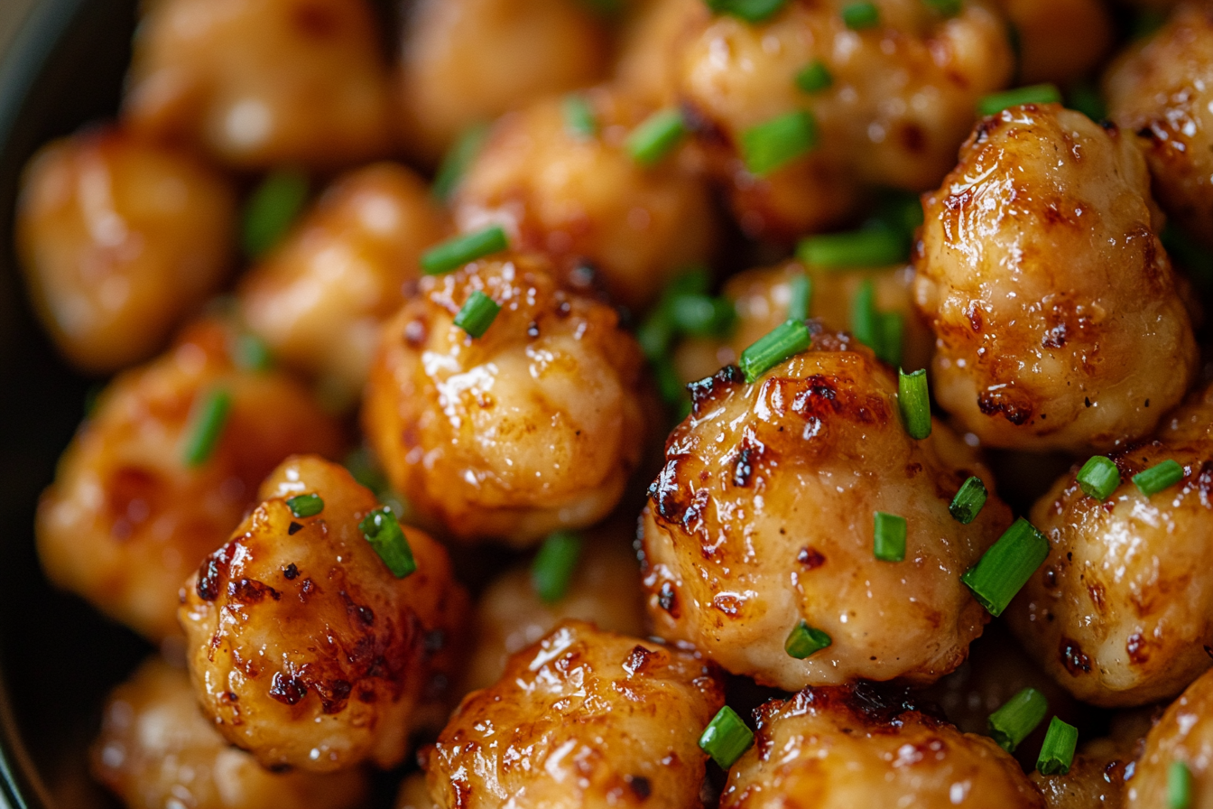 Luxurious top view of tempting honey garlic chicken.