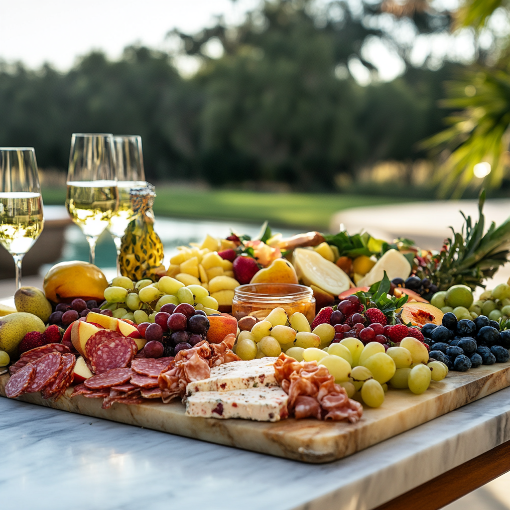 Luxury Outdoor Fruit Charcuterie Board on Marble Surface