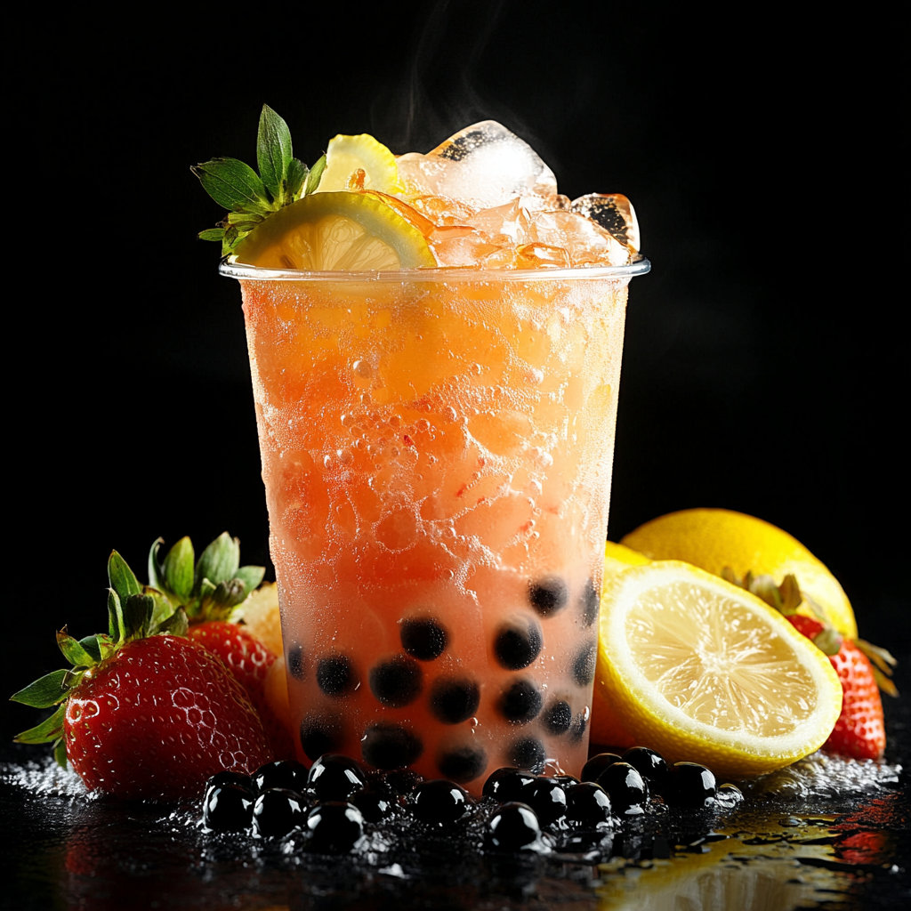 Luxury Strawberry Lemonade Iced Tea with Boba Photo