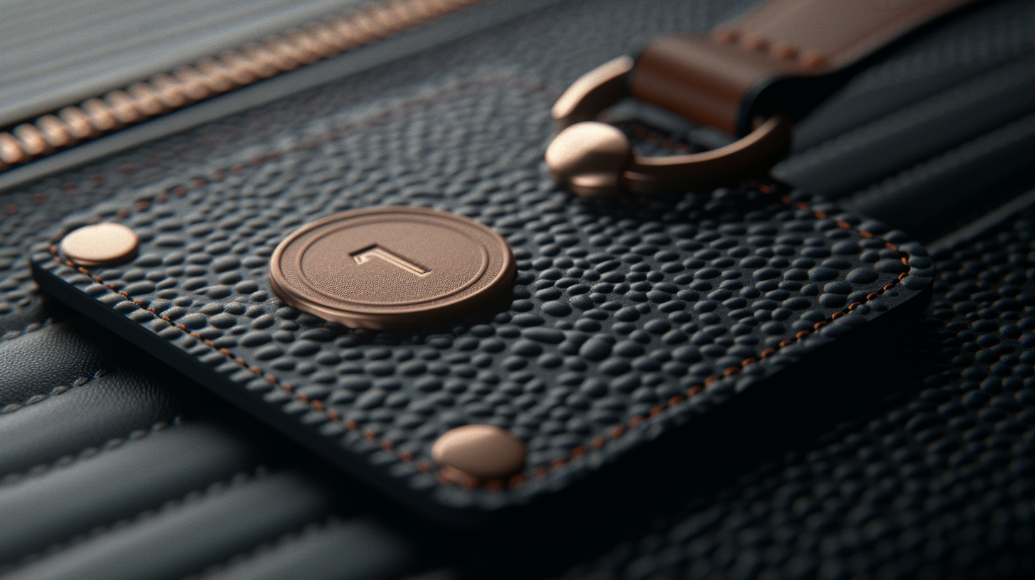 Luxury leather luggage tag with embossed logo.