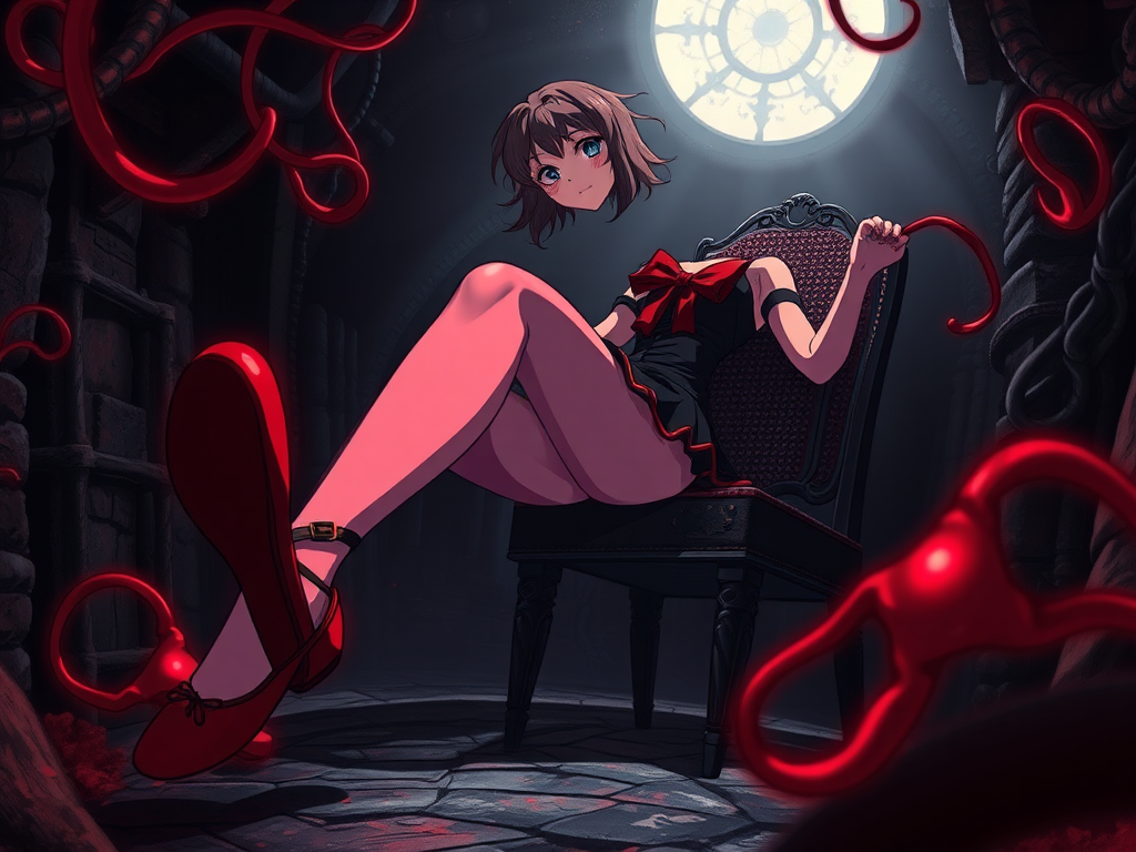 Madoka Kaname ensnared in eerie ballet flat dungeon trance.