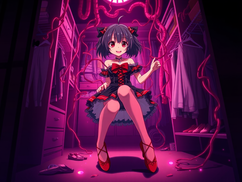 Madoka Kaname possessed by devilish ballet flats in closet.