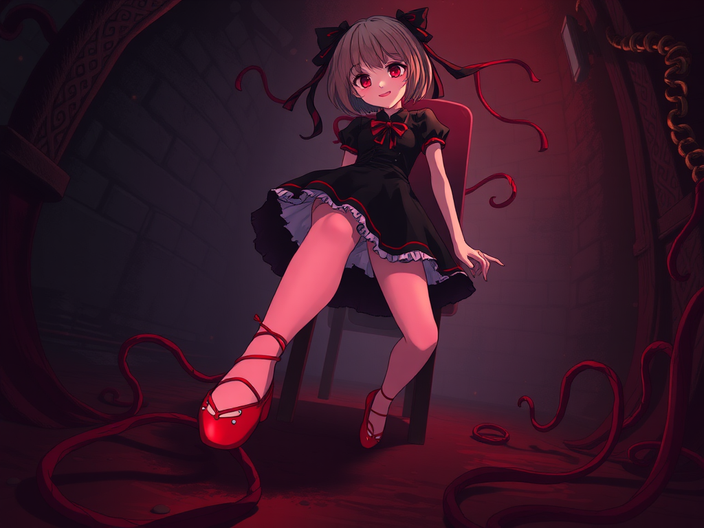 Madoka Kaname succumbs to dark ballet flats in dungeon.