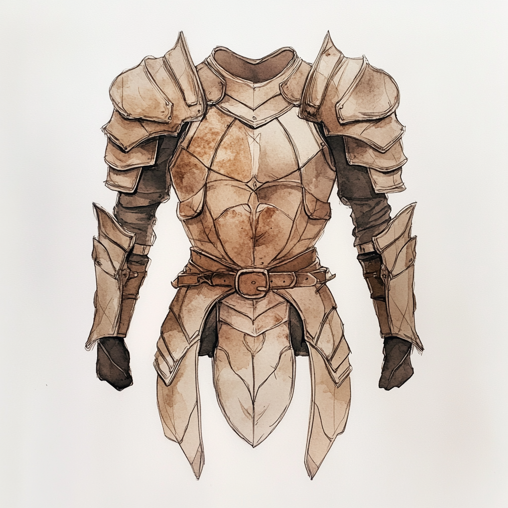 Magic armor crafted from demon hide in watercolor painting.