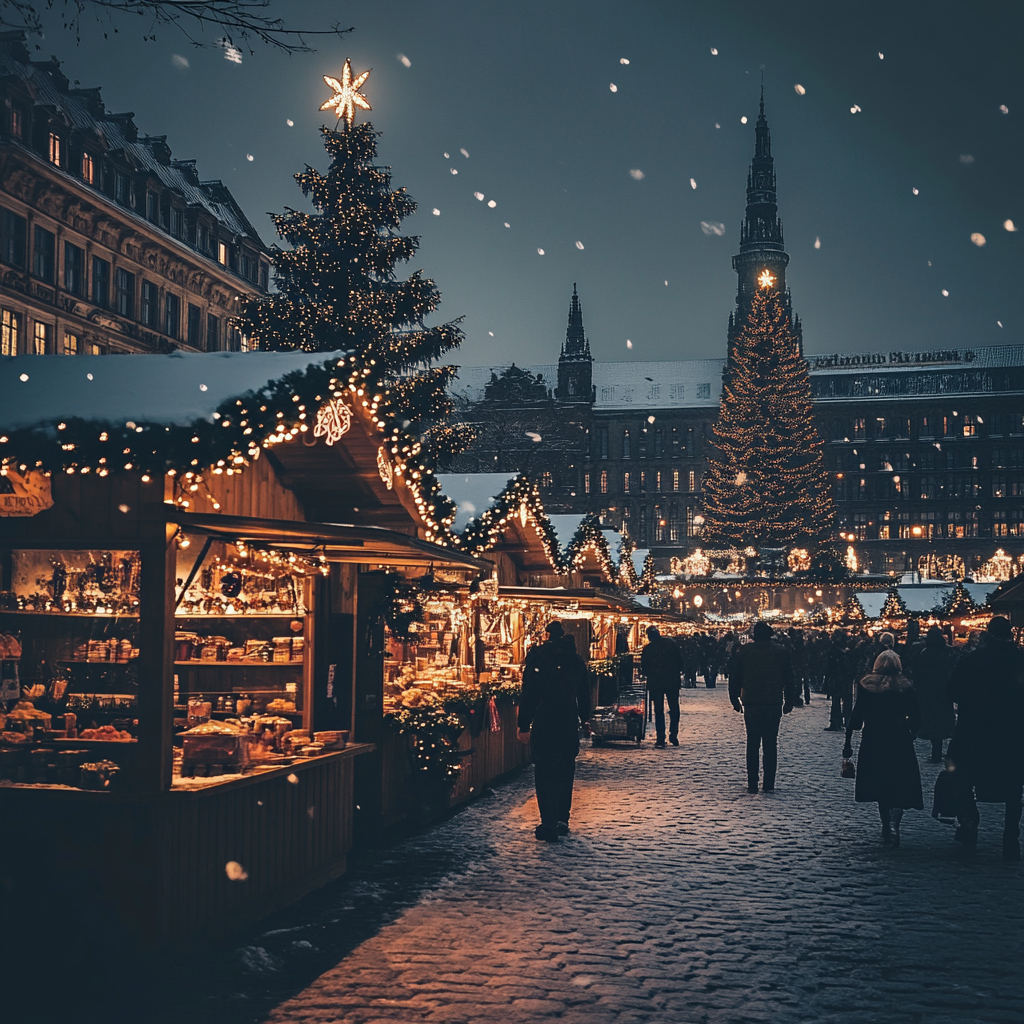 Magical Christmas Market in Hamburg at Night