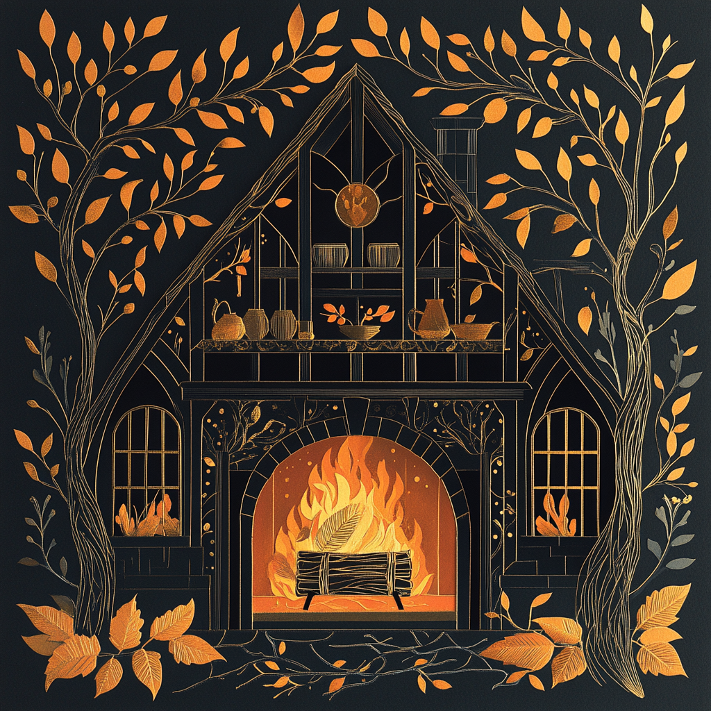 Magical Hagrid's Hut Thanksgiving Dinner Scene Illustration