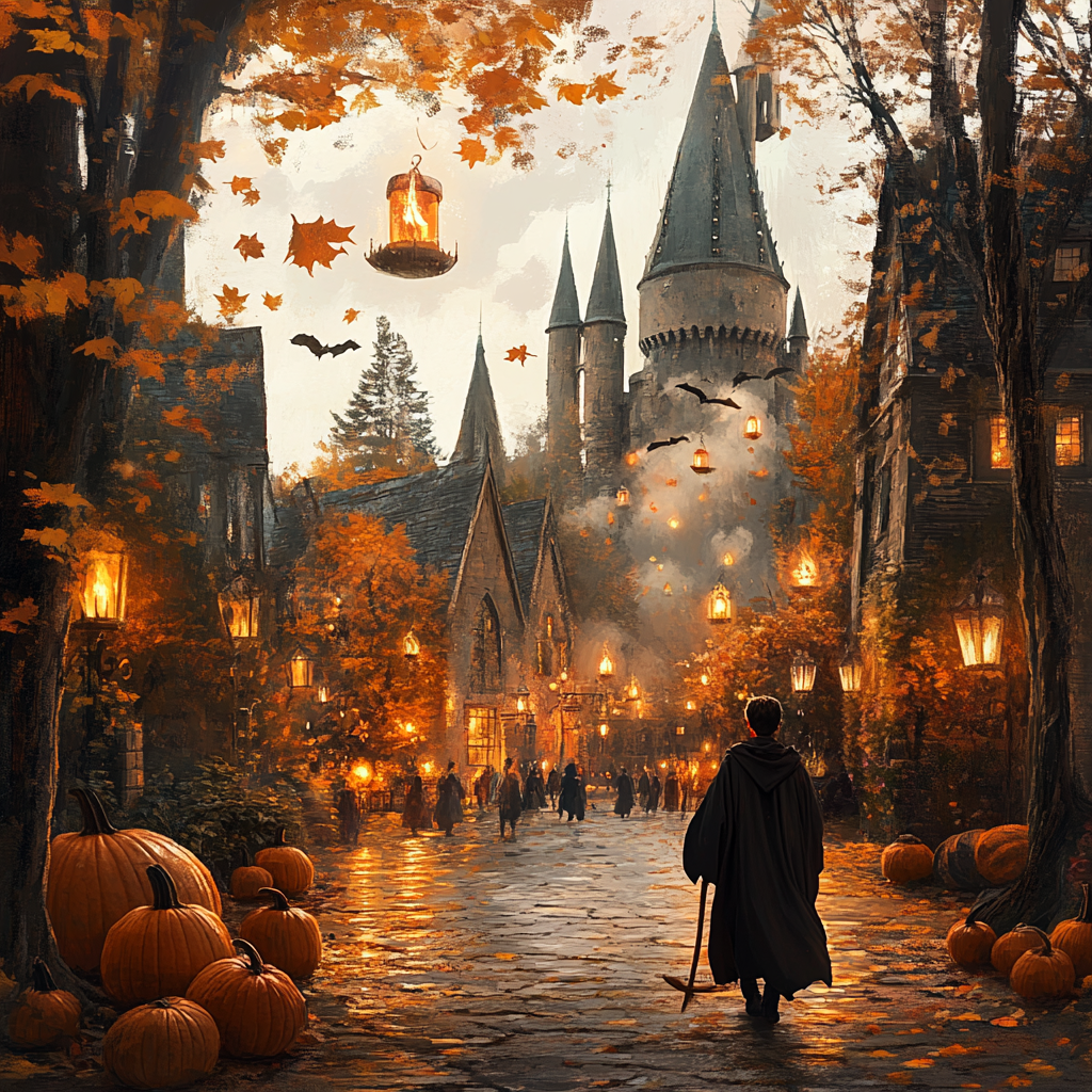 Magical Harry Potter scene with autumn charm and whimsy.