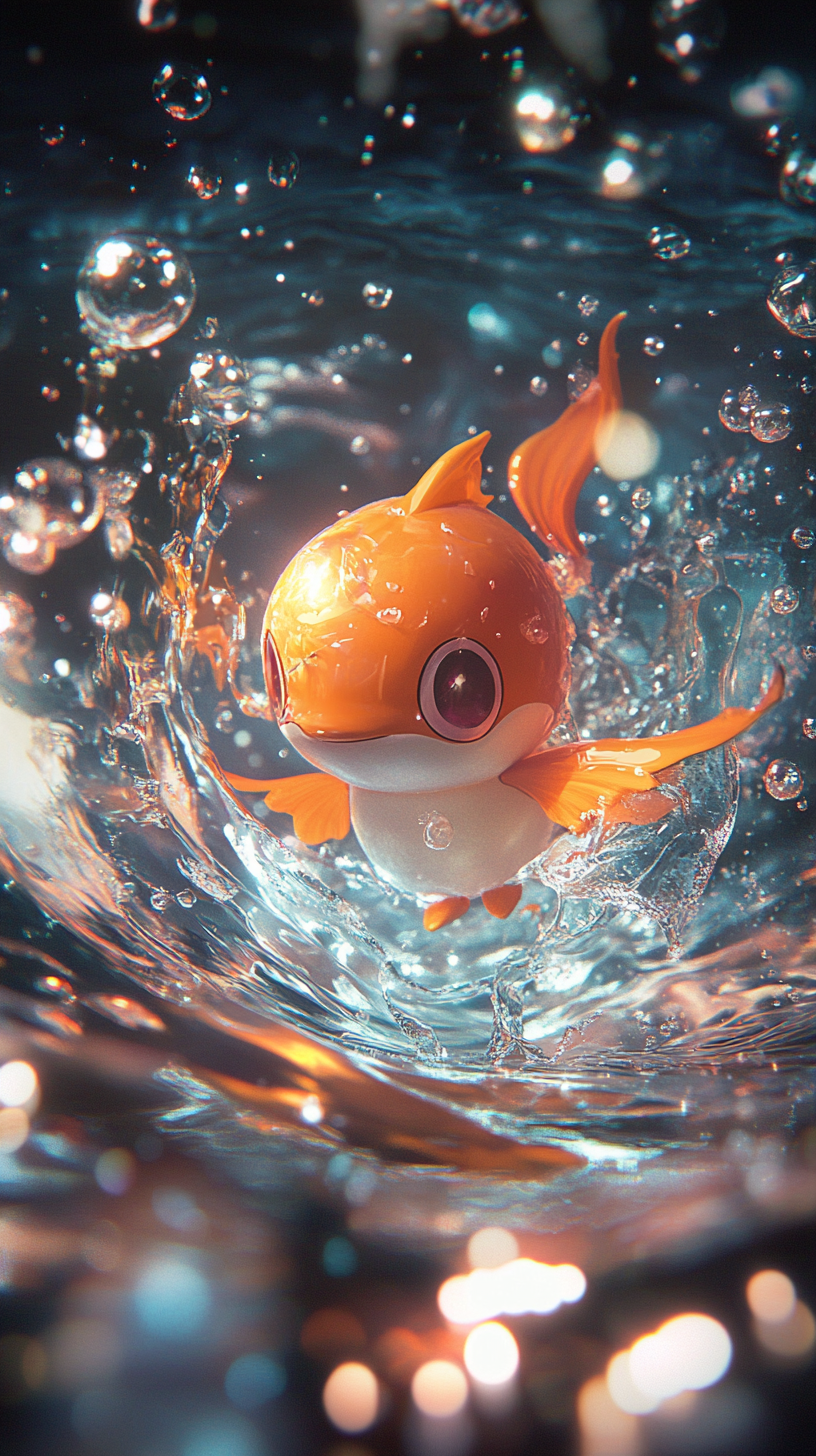 Magikarp emerges from egg surrounded by magical water swirls.