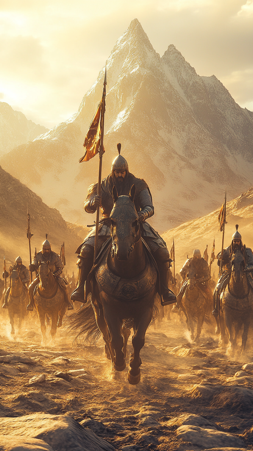 Mahmud of Ghazni leading army across vast plains.