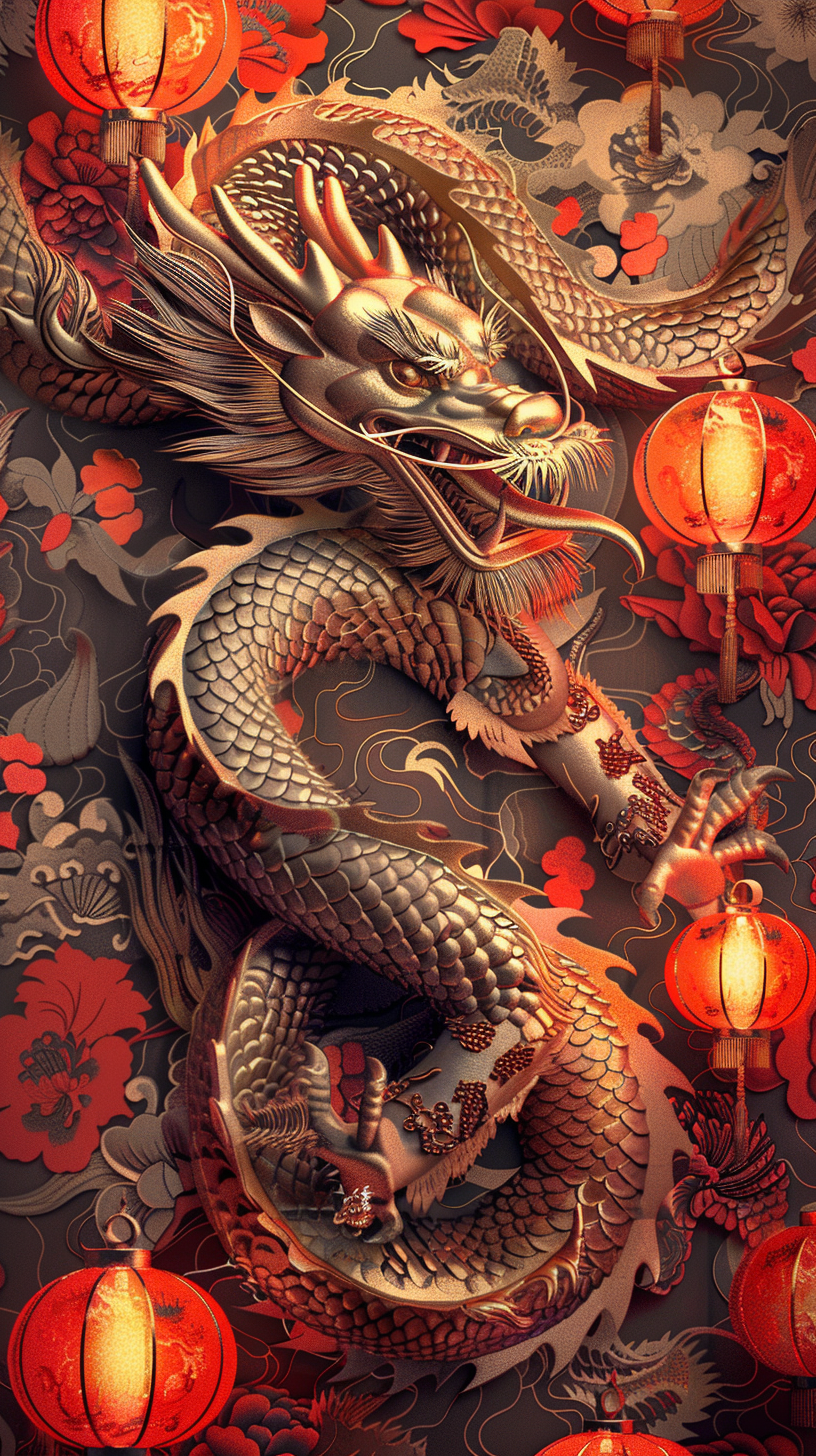 Majestic Dragon Chinese New Year Wallpaper Design Vibrant Colors