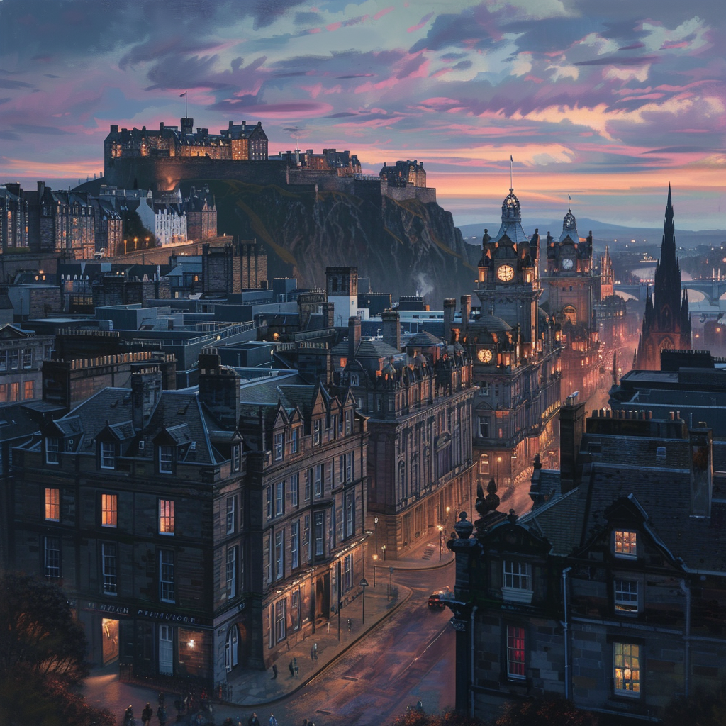 Majestic Edinburgh Castle Overlooking Old Town Twilight Sky