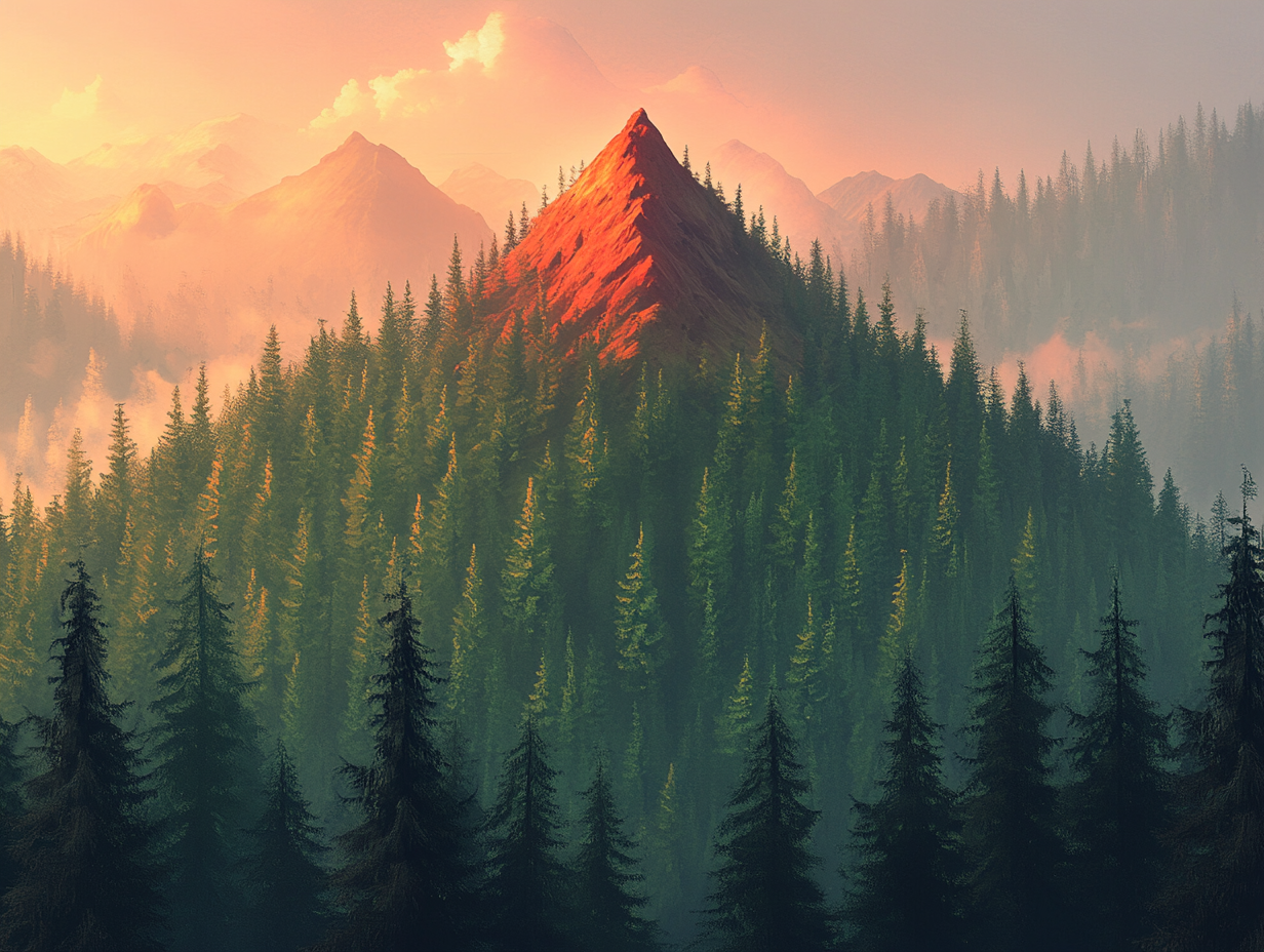 Majestic Mountain Peak in Enchanted Forest