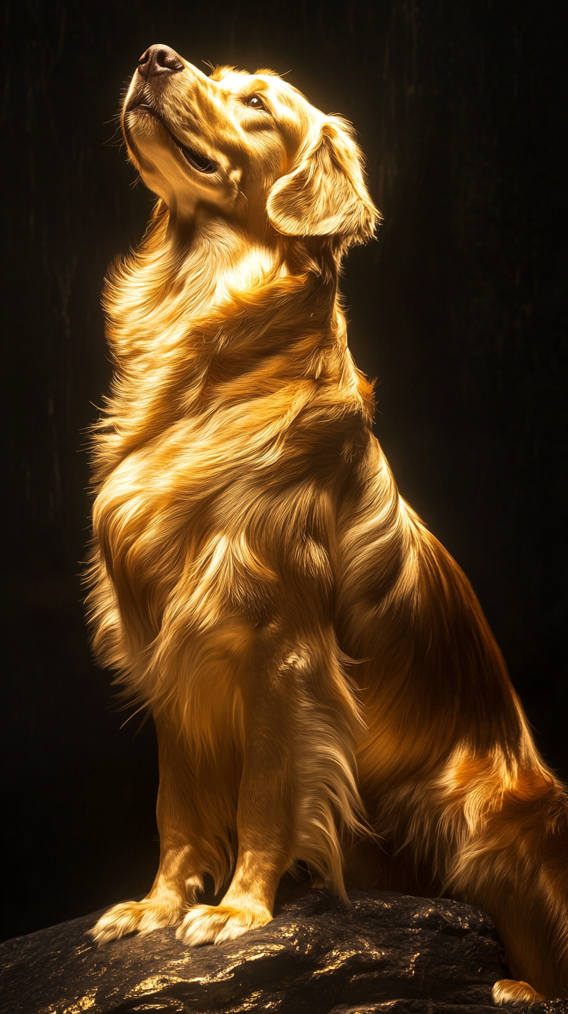 Majestic golden dog with luxurious, detailed fur shines brilliantly.