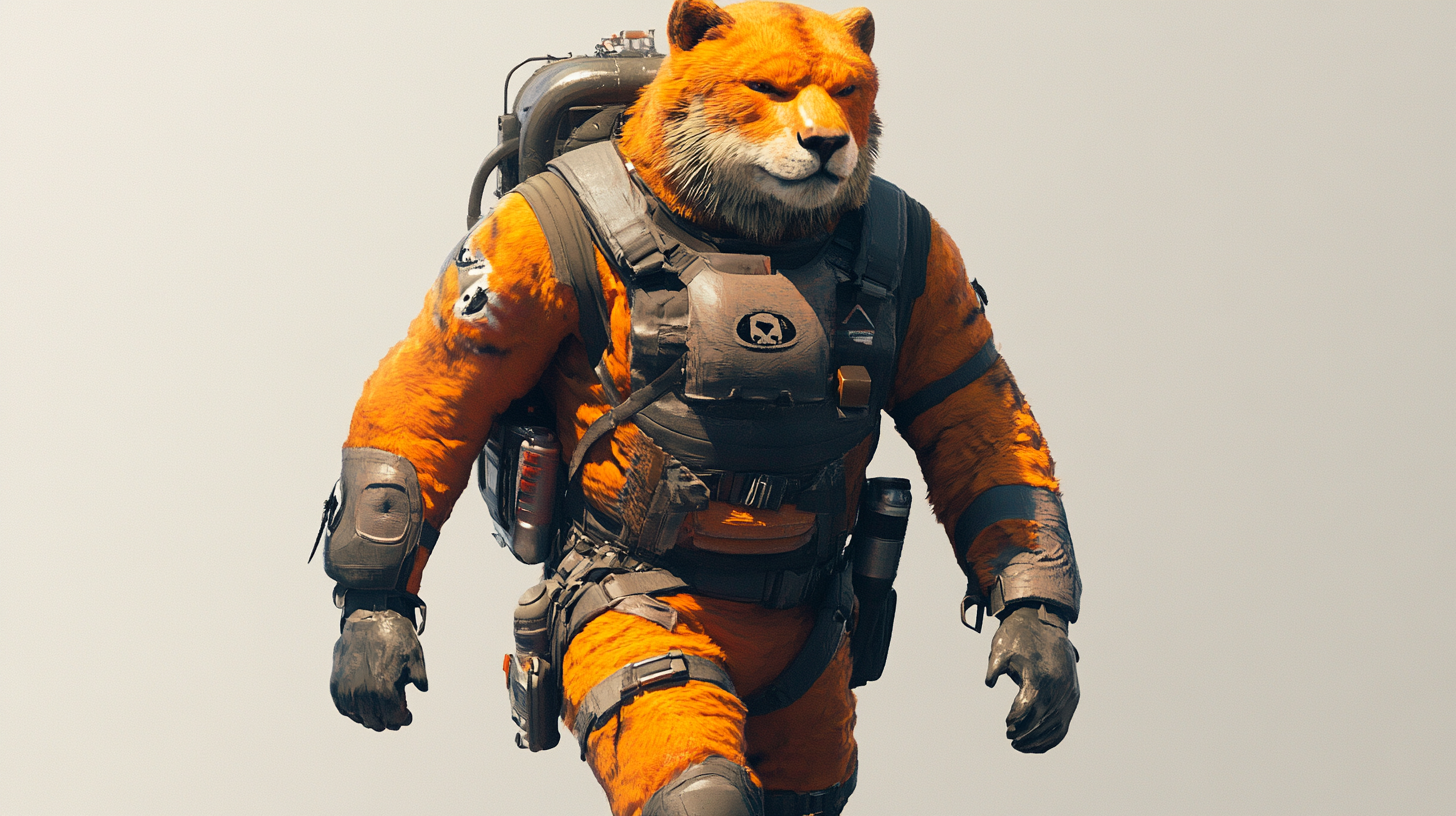 Male Leonin Fighter Walking Orange Fur