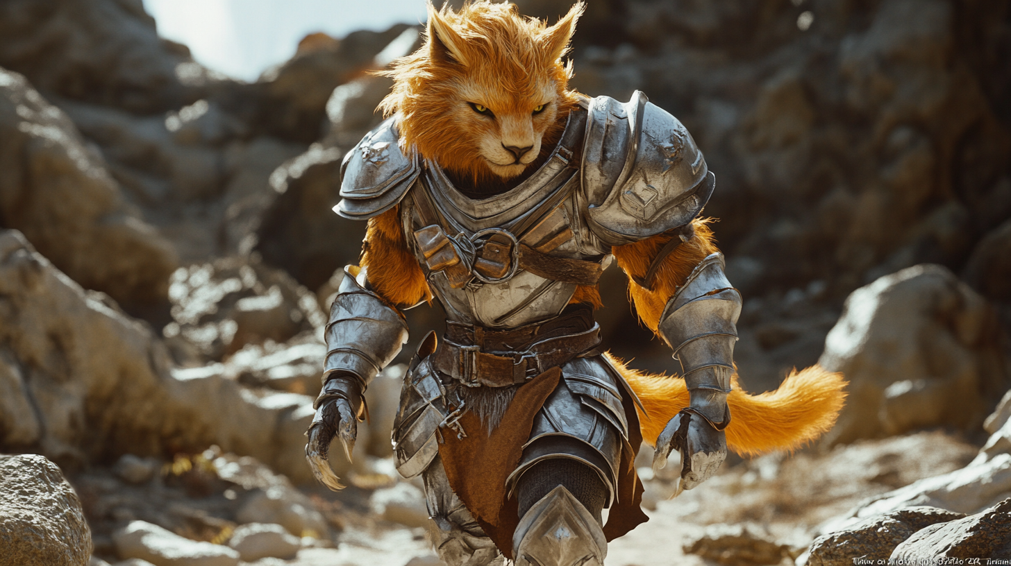 Male Leonin Fighter in Fantasy Armor Walking