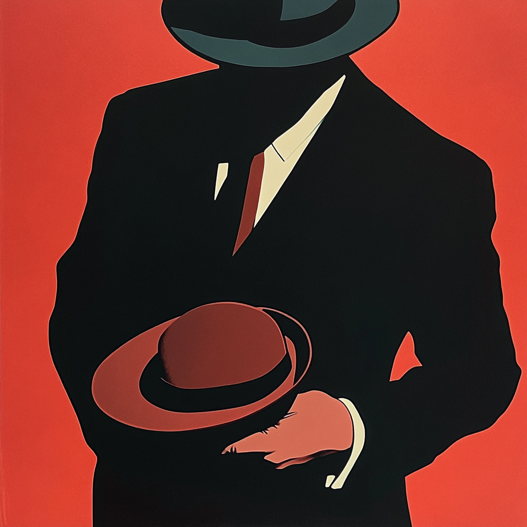 Man Holding Hat in Bold, High-Contrast Style