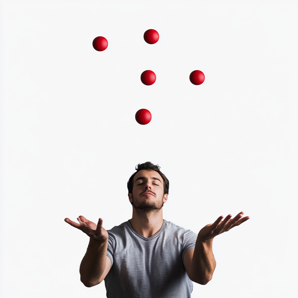 Man Juggling Three Balls on Transparent Background 