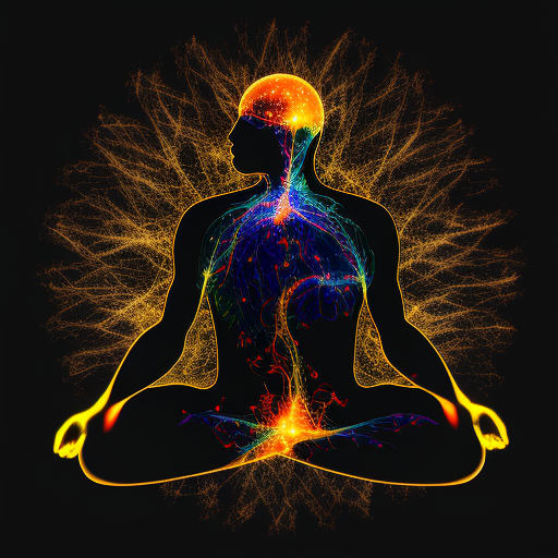 Man Meditating with Energy Channels and Cosmic Background