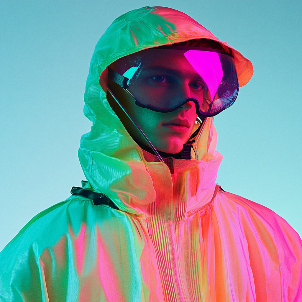 Man Modeling Futuristic, Minimalist, Techno-Inspired Fashion