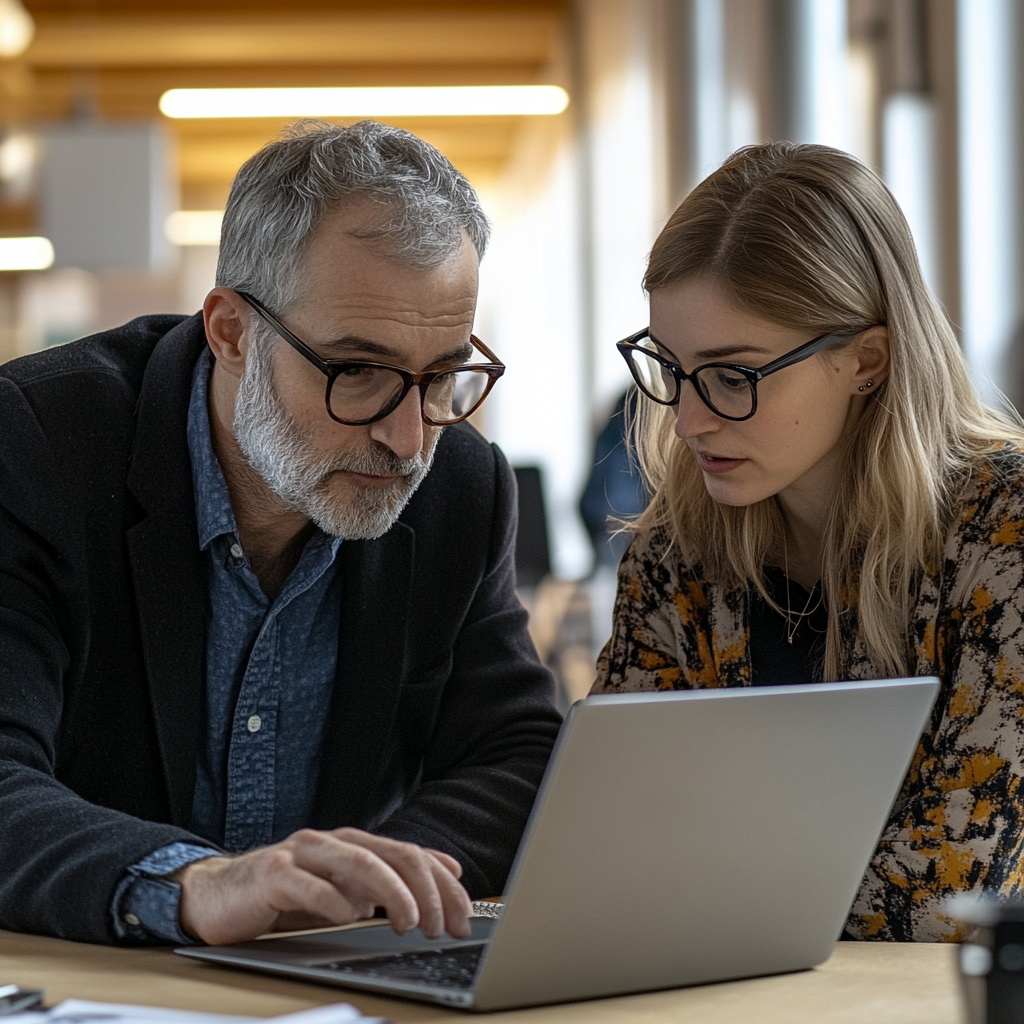 Man at Laptop with Female Investigator in Test Room