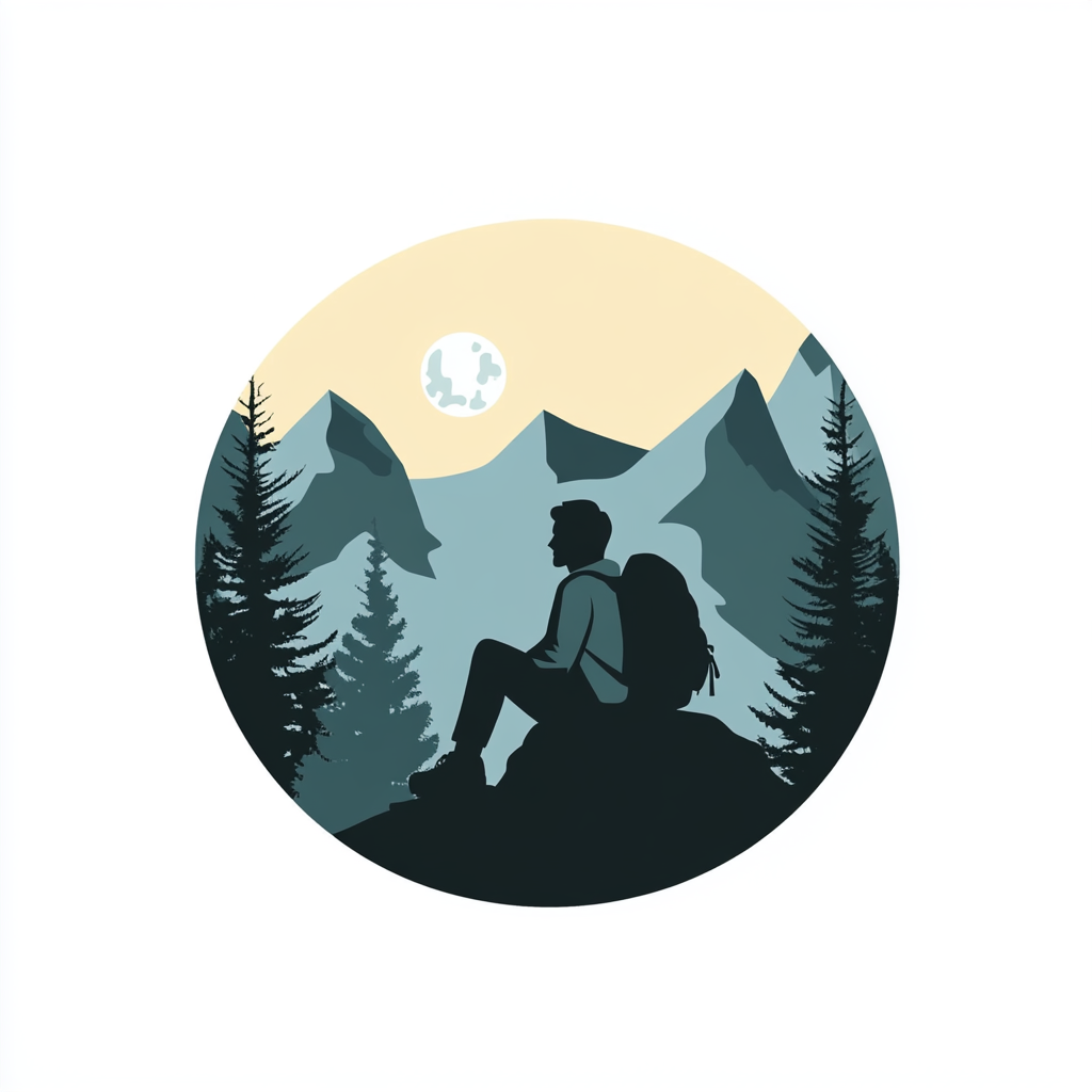 Man camping under moon with mountain backdrop vector.