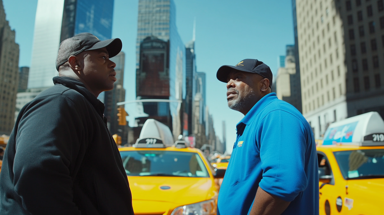 Man in Black with Blue Man in NYC