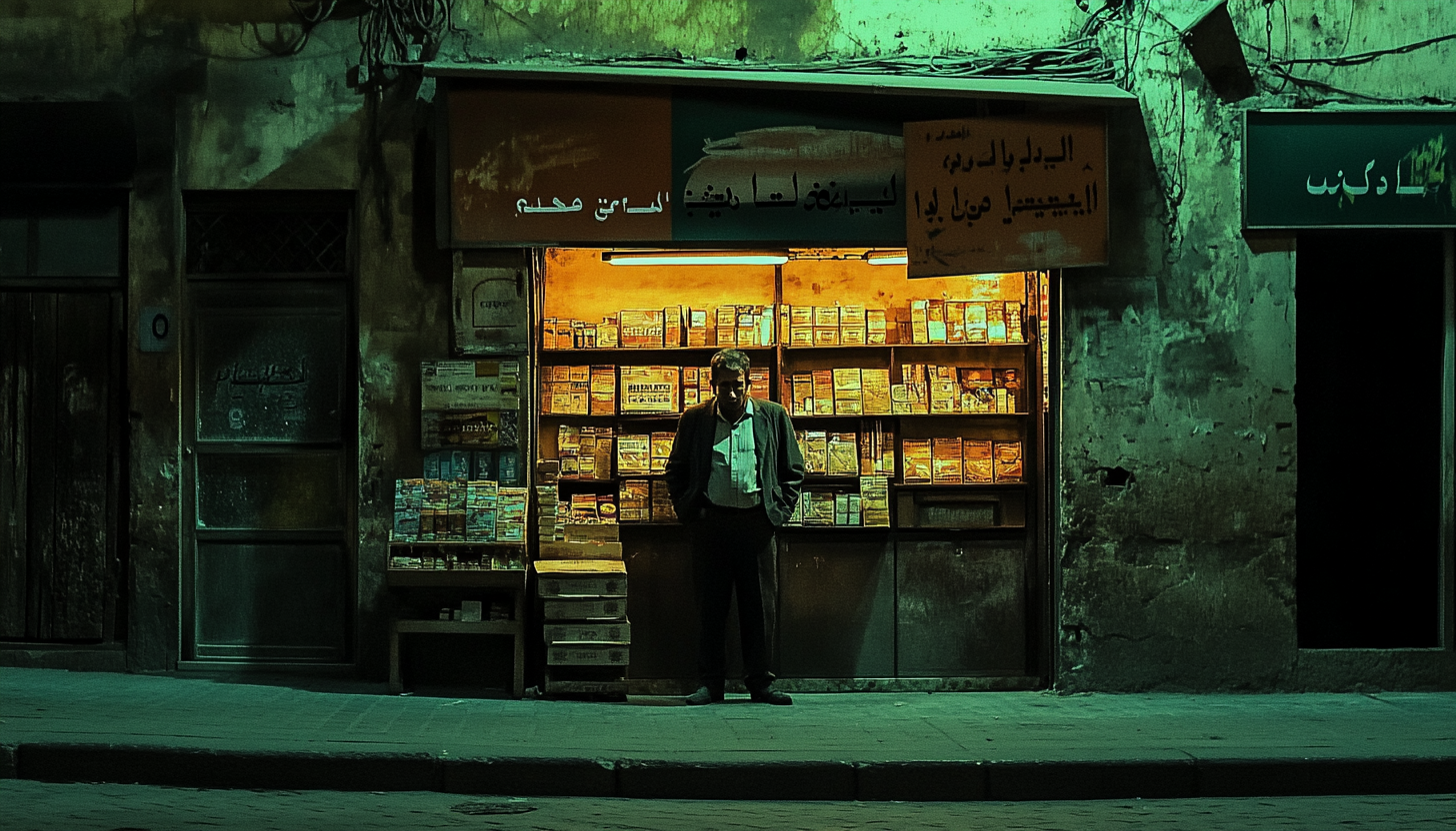 Man in Middle Eastern Store Setting, Cinematic Lighting