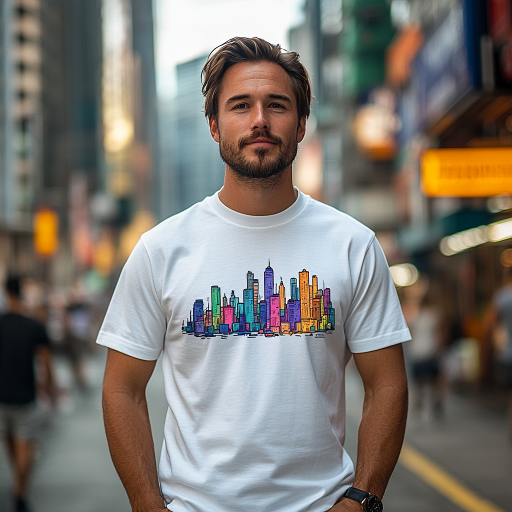 Man in White T-shirt on Urban Street Scene