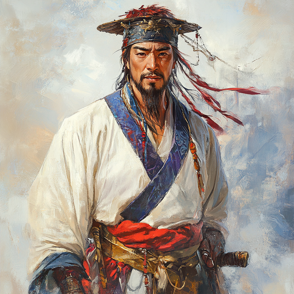 Man in traditional Chinese attire holding a ju.