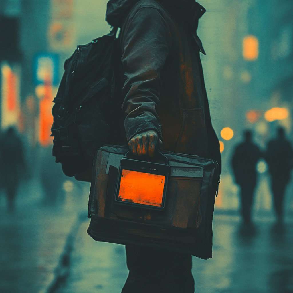 Man on Street: Juggling Bags and Mobile Phone