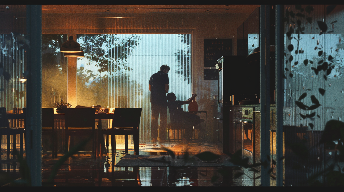 Man on the Edge of Abyss, Family in Kitchen