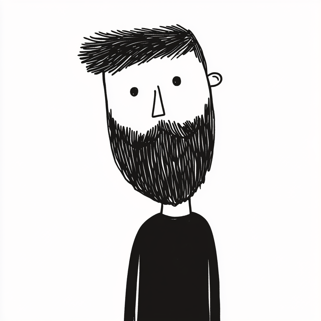 Man with Beard Doodle in Minimalistic Style