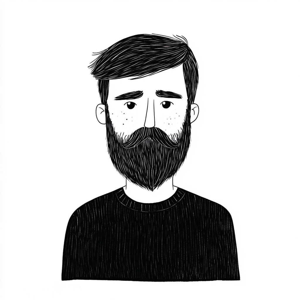 Man with Beard in Simple Cartoon Style