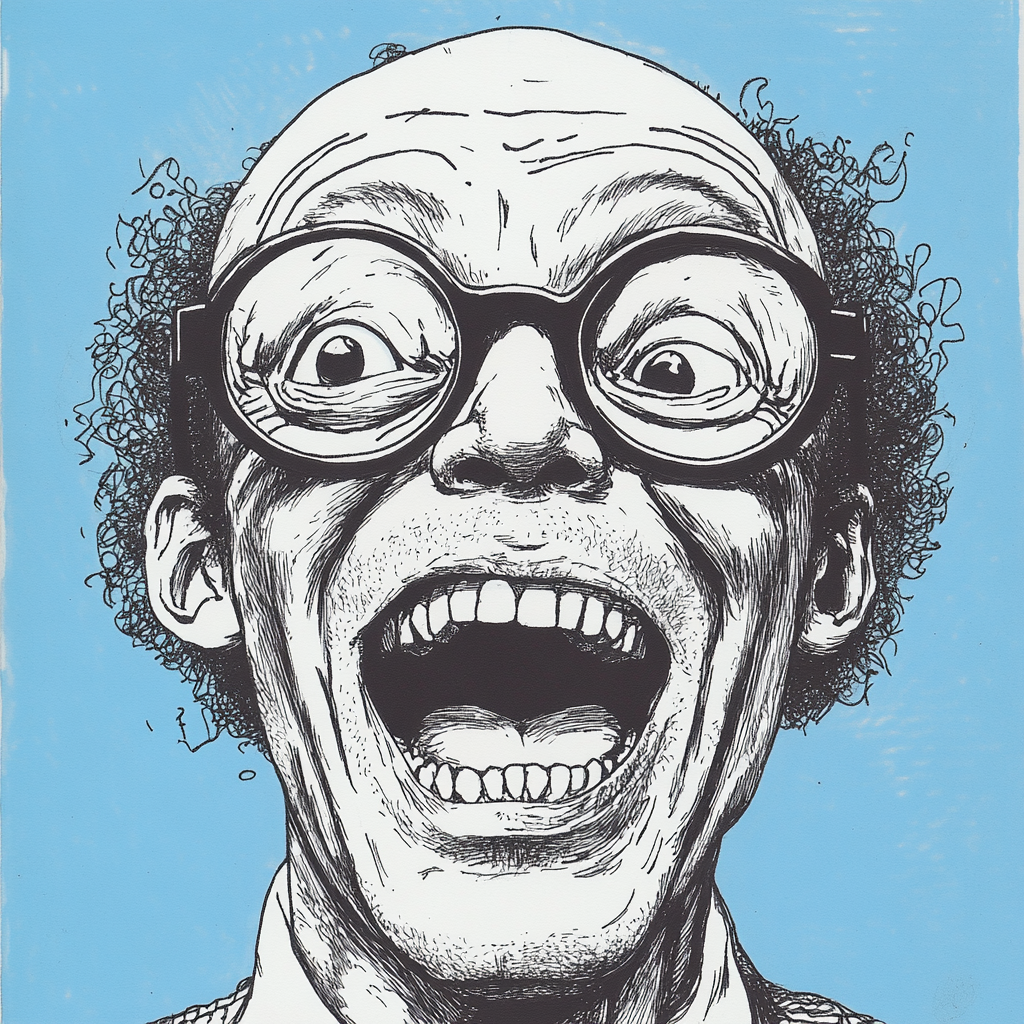 Man with round glasses, bald on top, laughing.