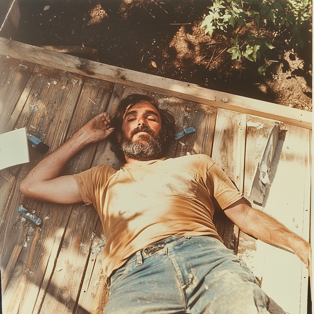 Man working outdoors in 1970s heat