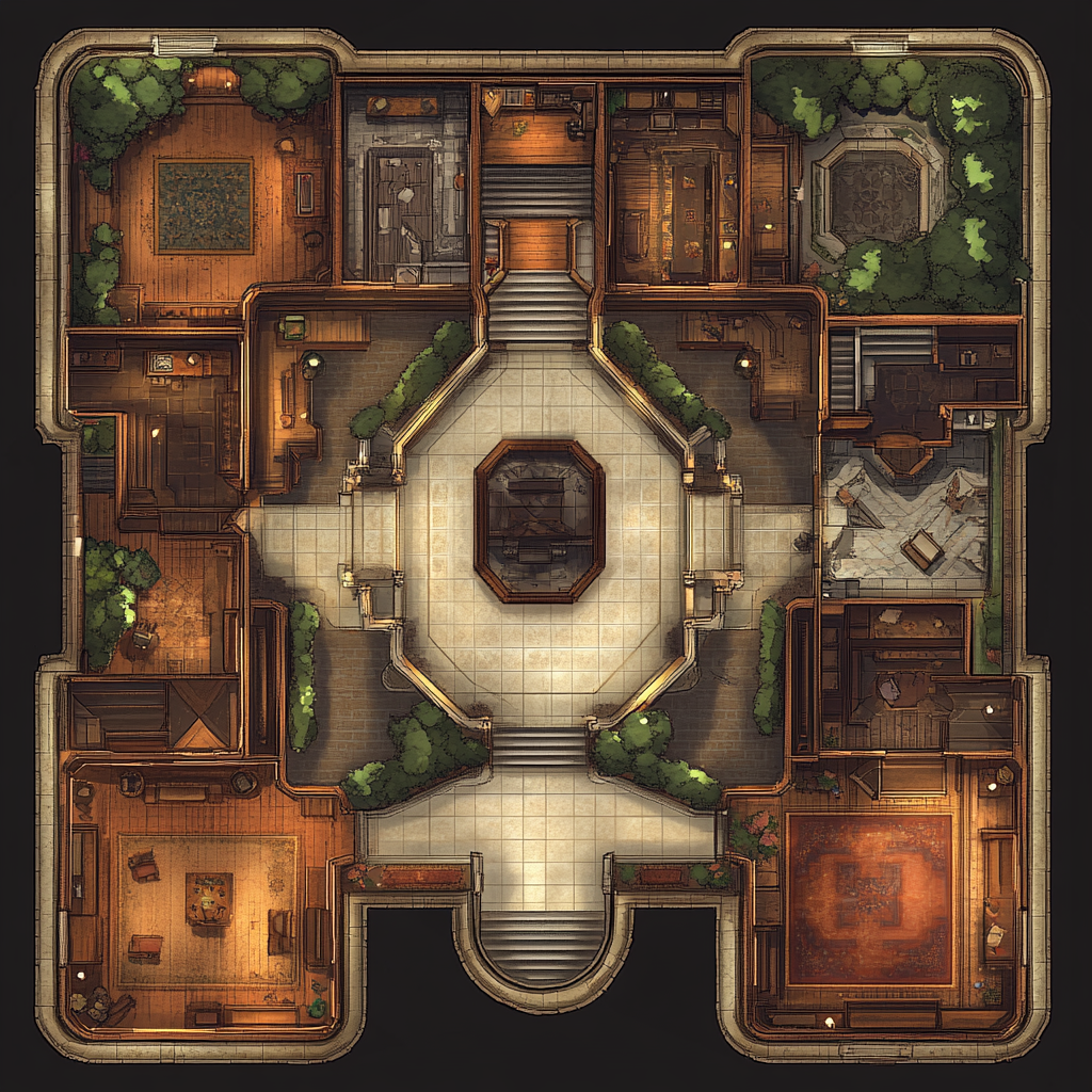 Map layout design: 6 unique rooms, 1 hallway