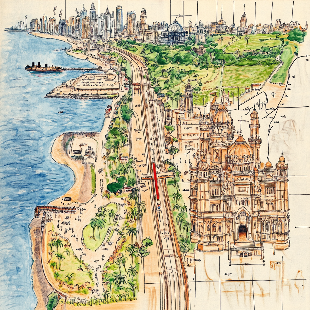 Map of Mumbai with starting point and landmarks.