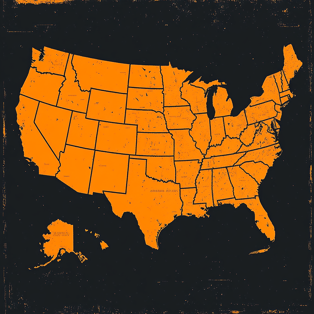 Map of US with DesignShop's Branded Orange States