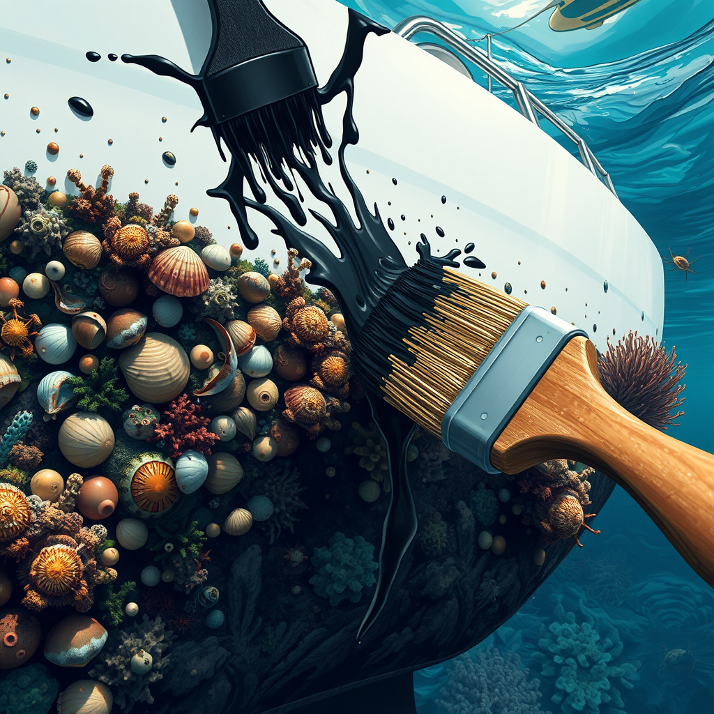 Marine life flee from black paint on yacht.