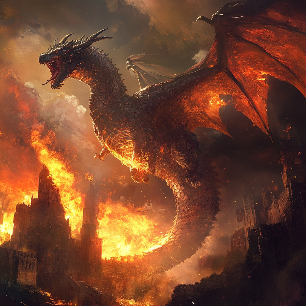 Massive Dragons with Powerful Wings and Fiery Breath