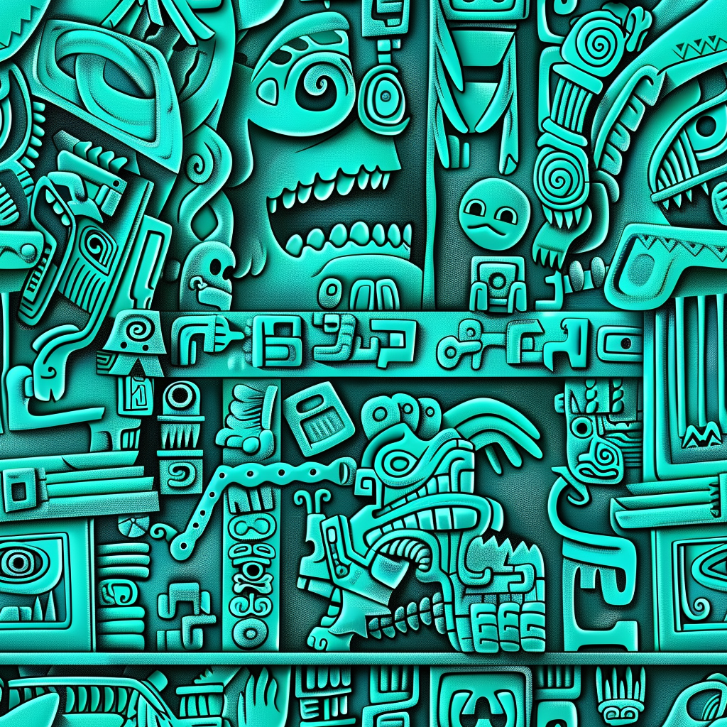 Mayan hieroglyphs transformed into 3D stone art relief.