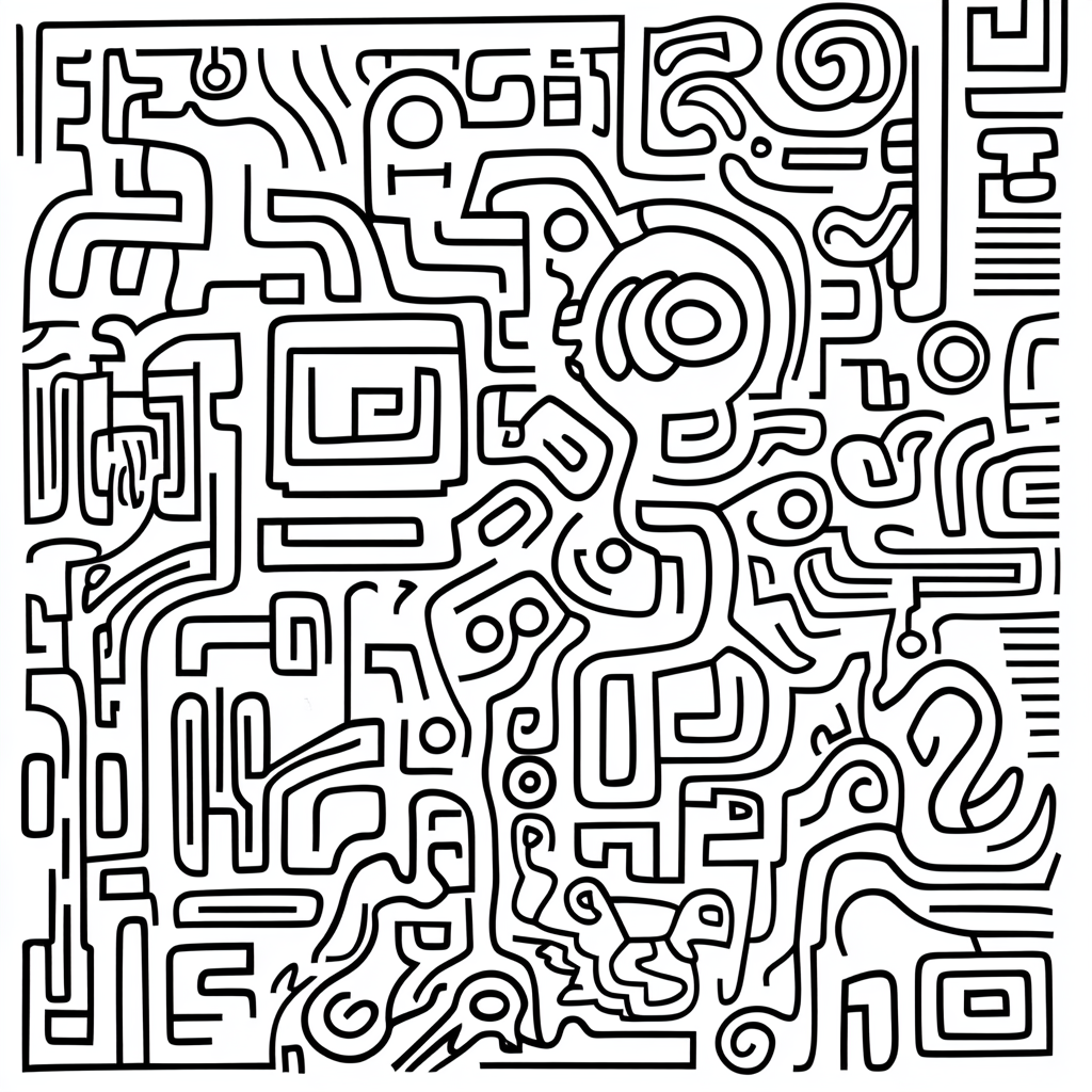 Mayan-inspired black and white geometric art pattern