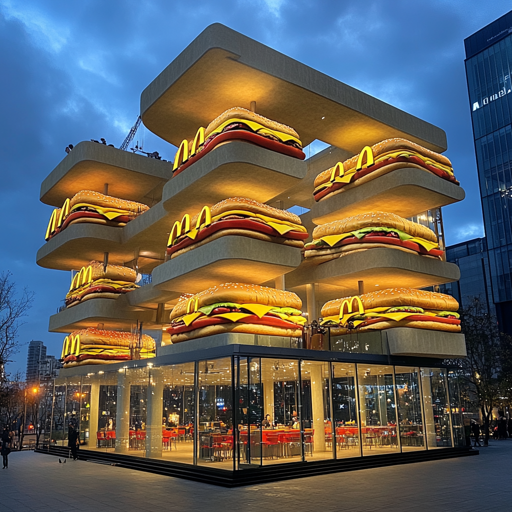 McDonald's store with giant sandwiches on roof