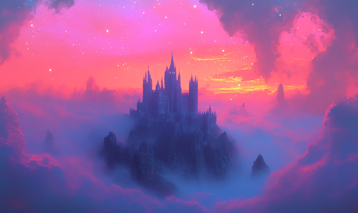 Medieval Fantasy Castle Night Neon Background Art