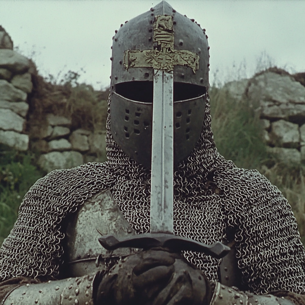 Medieval knight with sword from 1982 movie