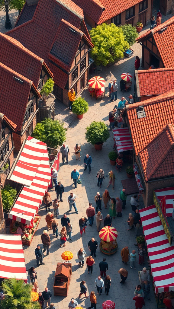 Medieval village carnival with Disney characters in 3D.