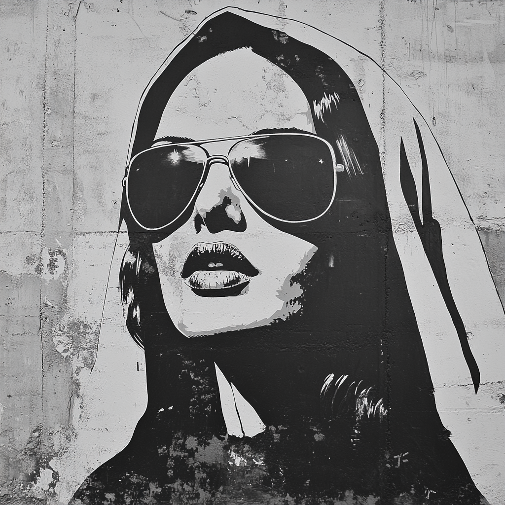 Megan Fox as Mister Sister in graffiti stencil