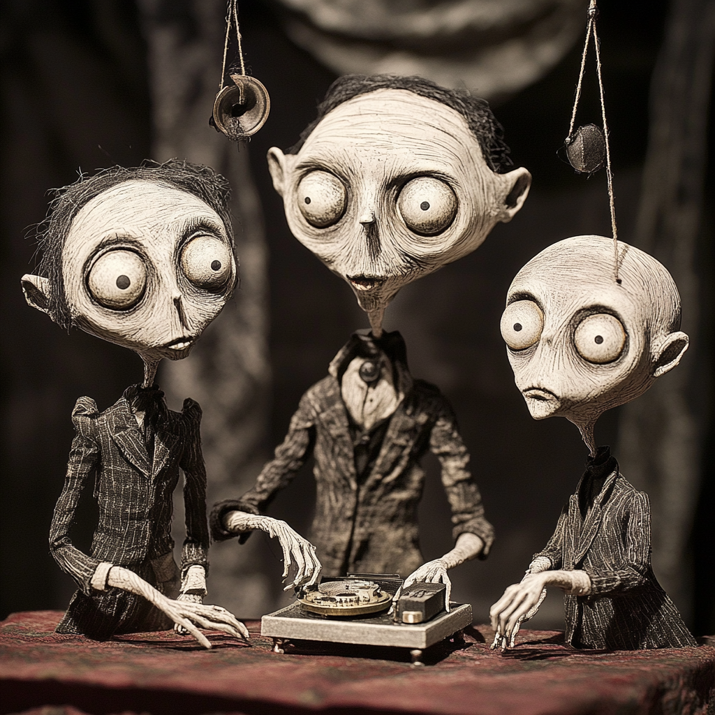 Melancholic Puppet Theater: Edward Gorey-inspired surreal scene